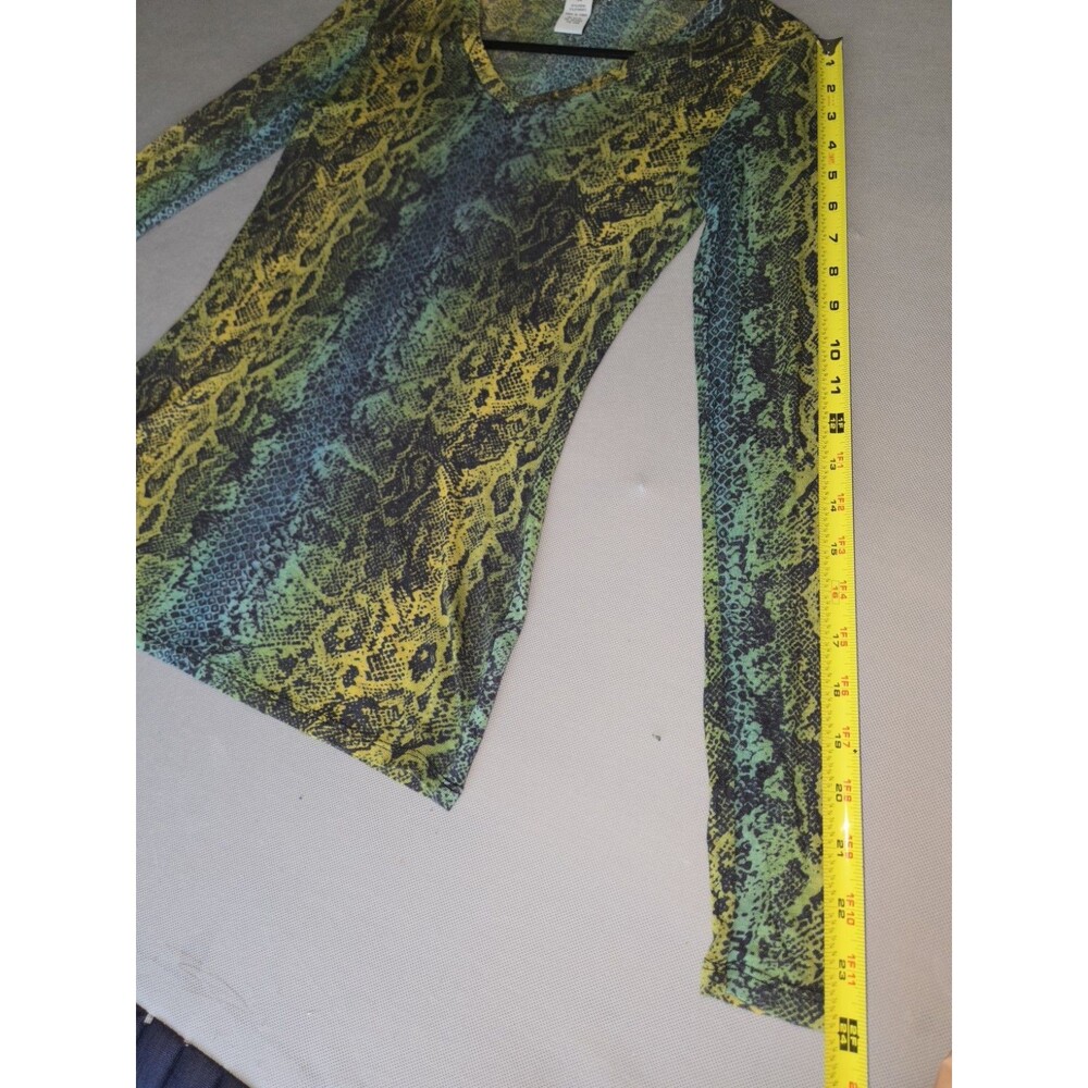 Carmen Marc Valvo Womens Long Sleeve Snake Print Top Green Blue Size XS - Picture 6 of 8